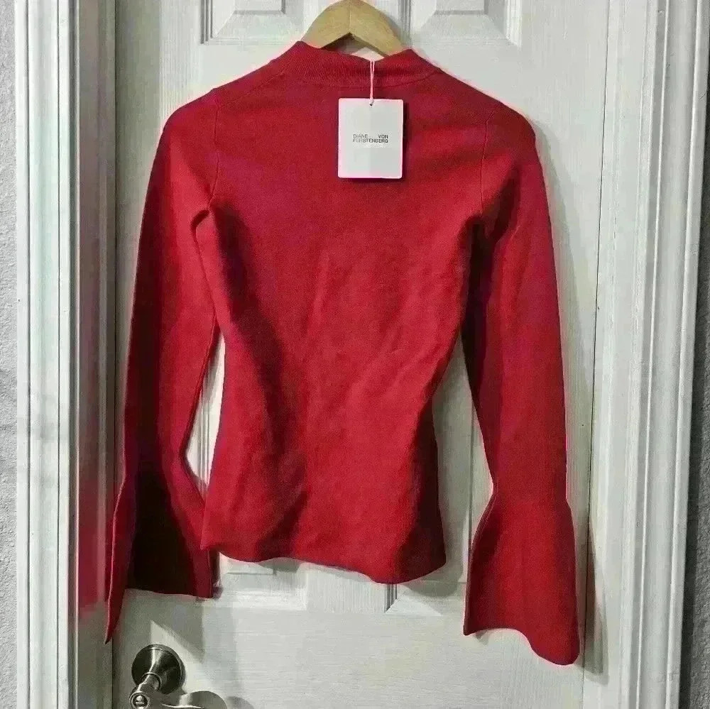 NWT Diane von Furstenberg Flutter Sleeve Mock Neck Sweater - Picture 3 of 6